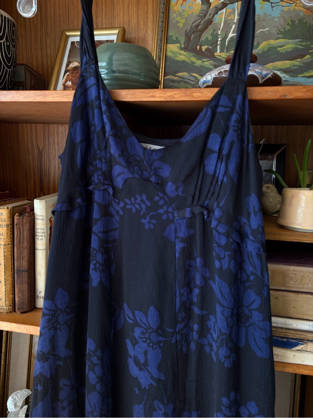 Jigsaw Silk Floral Midi Dress Black Blue Boho Whimsigoth Fairy Goth 12 - Picture 2 of 8